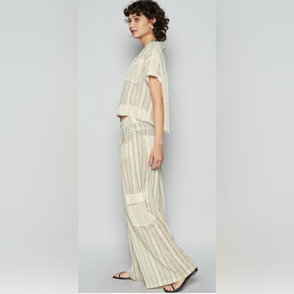 POL wide pants in linen, side pockets, back waist elastic band Size: Multi - Picture 4 of 5